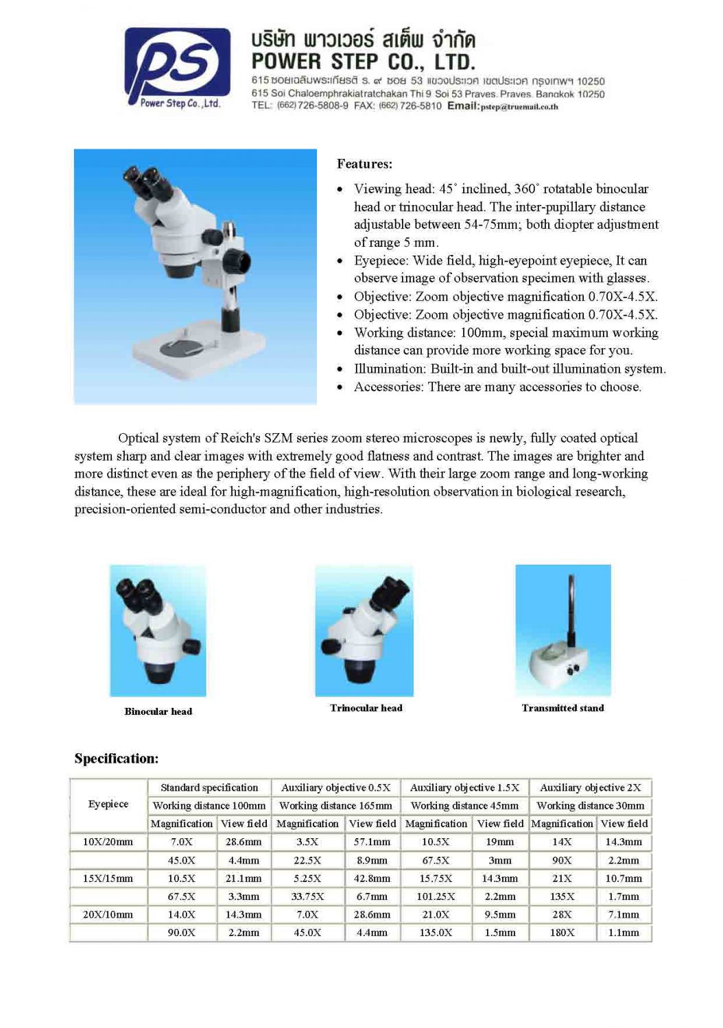 REICH Stereo Zoom Microscopes SZM Series powerstep